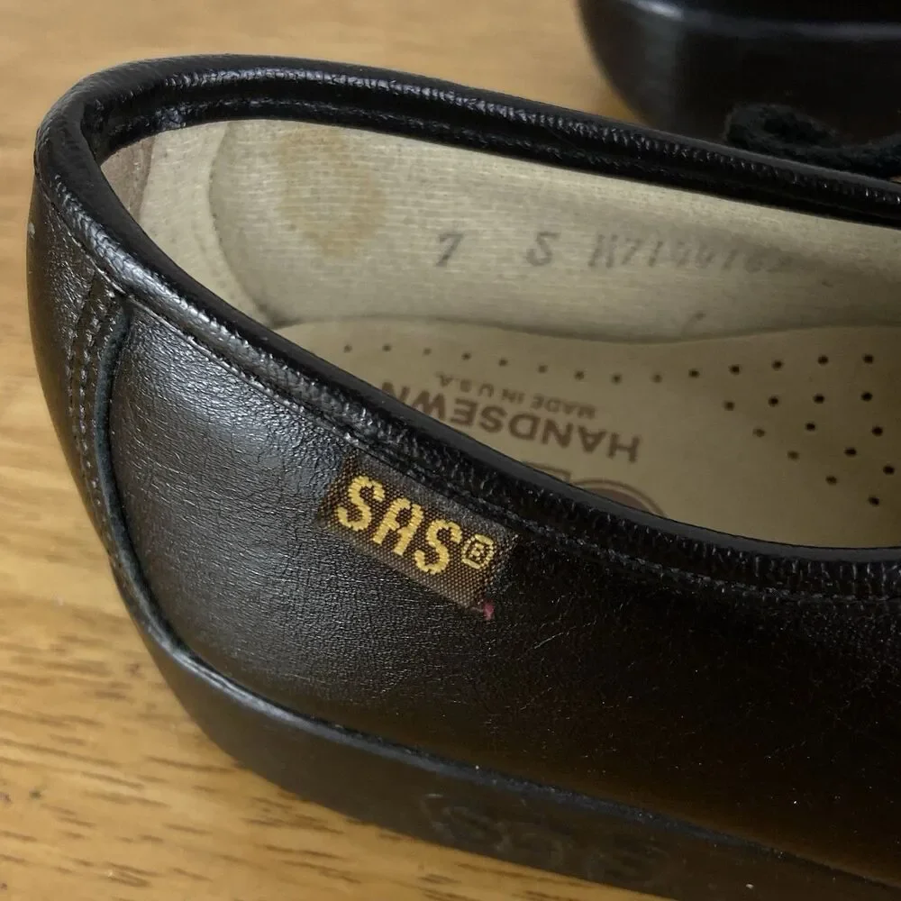 SAS Siesta Women’s 7S Comfort Shoes Black Leather Loafers Genuine Hand sewn USA - Picture 4 of 9